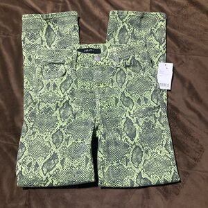 J Brand Selena Mid-Rise Crop Boot in Lime Boa Print,  25, new with tags, snake